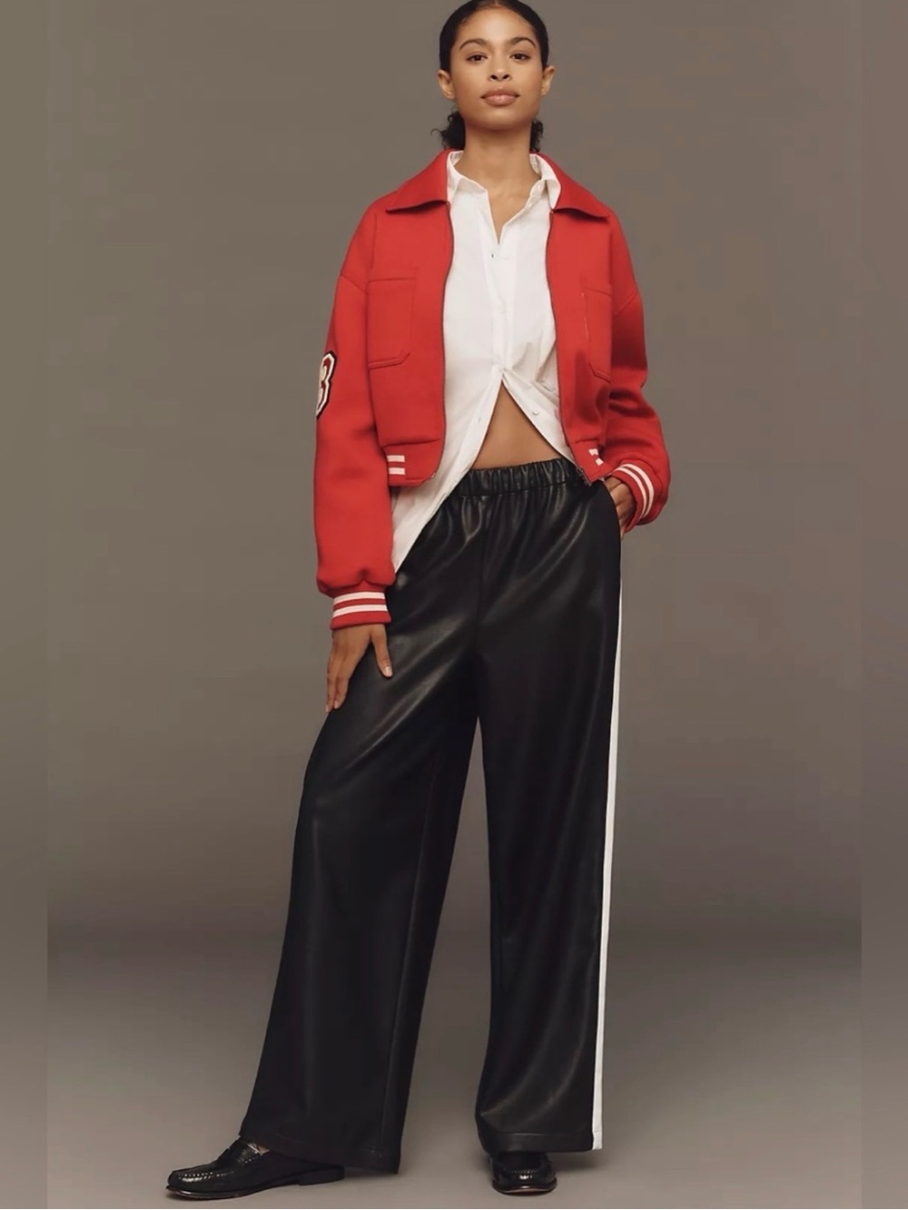Maeve Anthropologie Faux Leather Wide Leg Track Pants Black M NWT
